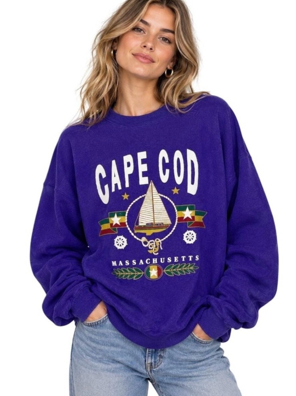 Graphic Sweatshirt Cape Cod Purple Crewneck Coastal Grandpa 90s Dad Vintage XL
